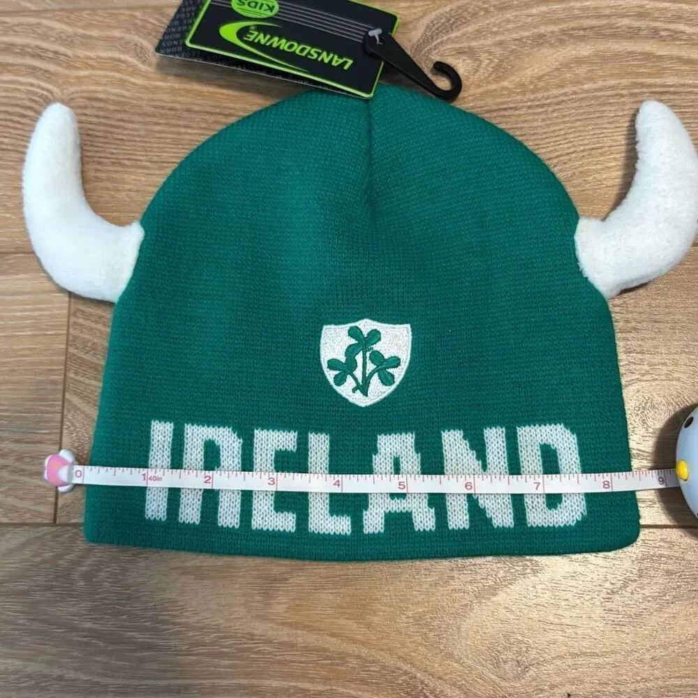 NWT Ireland green knit beanie with horns youth ‎  Bought in Ireland!